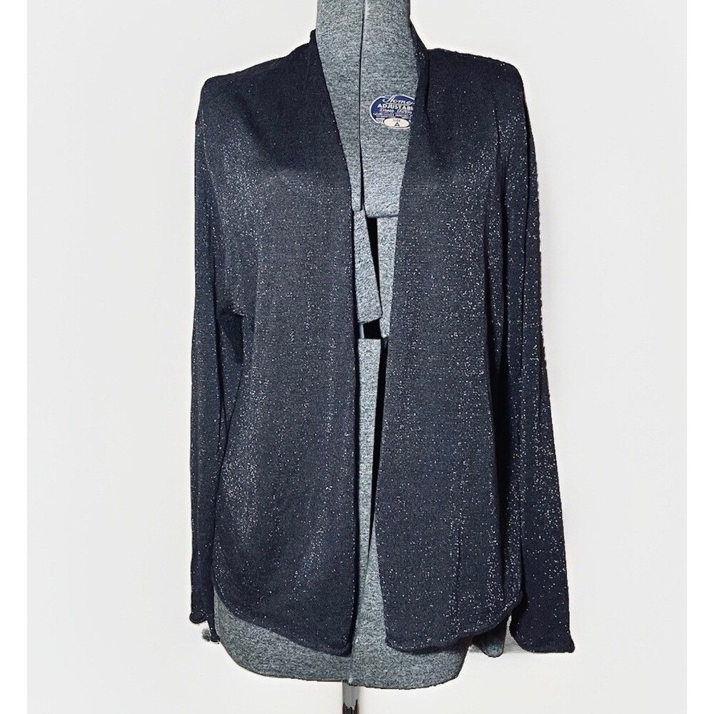 Eileen Fisher Cardigan XL Linen Blend Silver Fleck Open Front Jacket Shimmer